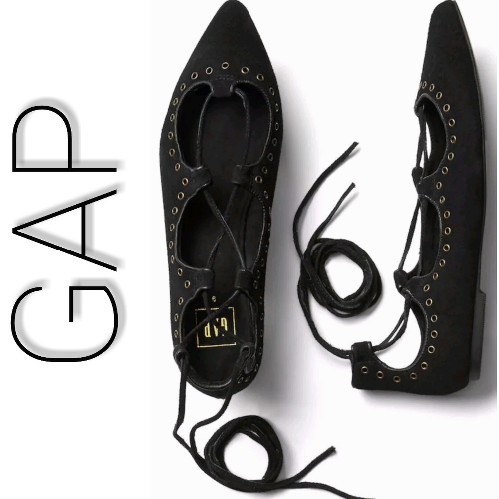 GAP Shoes Ballet Flats Lace Up Blk Suede Sz 10